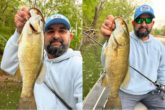 Justin Skiles nailed a fat 18" smallmouth with the Tackle Max Shark Tail Worm!